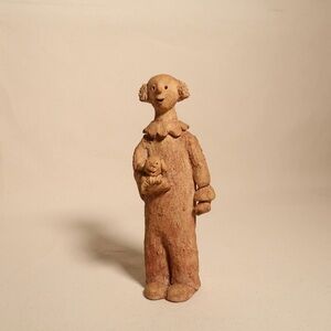 Signed Handmade Figurative Ceramic Clown Sculpture With Dog